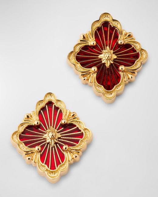 Buccellati Red Opera Tulle 18K Enamel Button Earrings