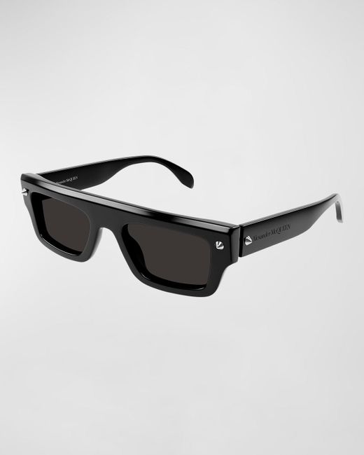 Alexander McQueen Black Am0427sm Acetate Rectangle Sunglasses for men