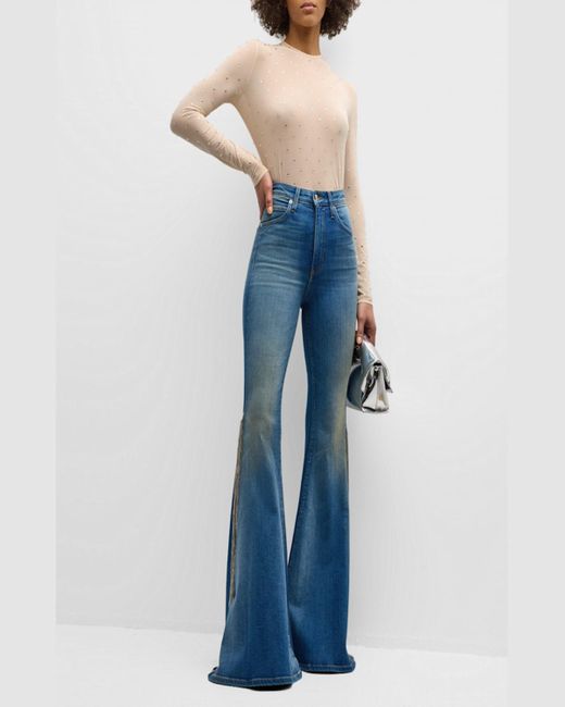 Cout de la Liberte Blue Heidi Embellished Super High-rise Bell Bottom Jeans