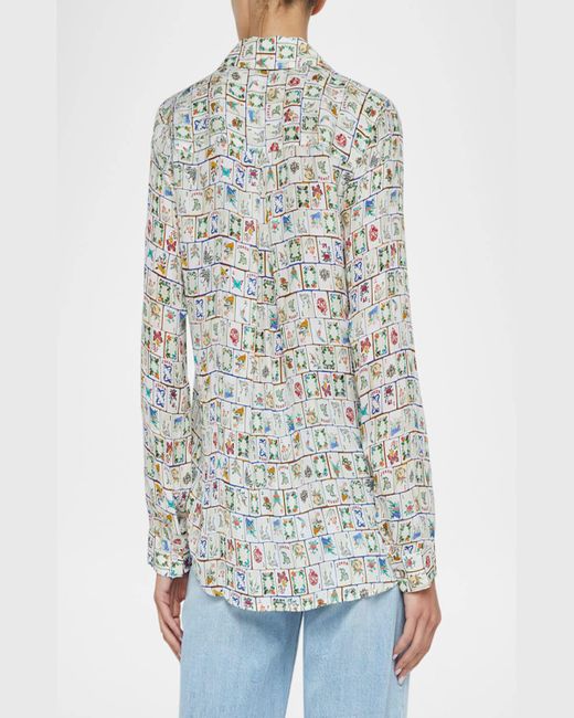 L'Agence White Nina Mahjong Button-Front Silk Blouse