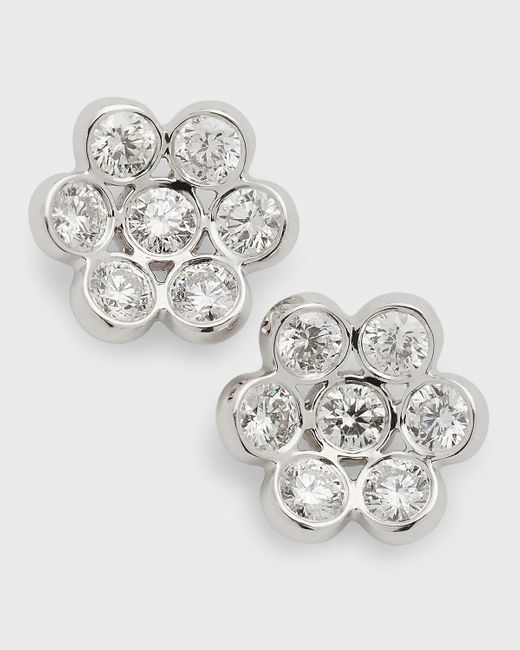 Bayco Metallic 18k White Gold Diamond Floral Stud Earrings