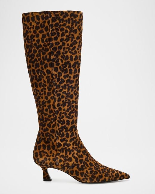 Stuart Weitzman Brown Vinnie Leopard-Printed Suede Knee-High Boots