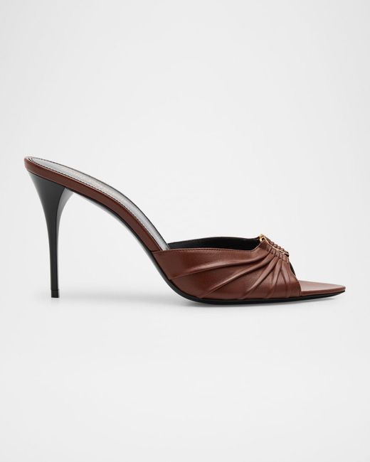 Saint Laurent Babylone Ysl Ruched Leather Mule Sandals in