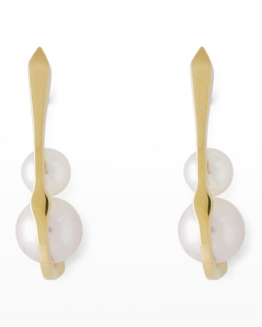 Pearls By Shari White 18k Yellow Gold 6-8mm Akoya 4-pearl On Fish Hook Earrings