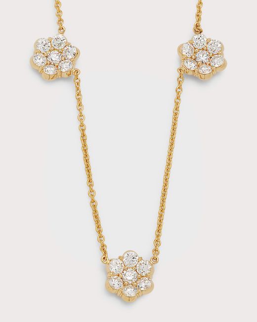 Bayco White 18k Yellow Gold Flower Diamond Station Necklace