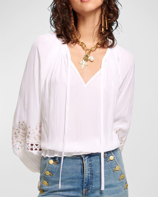 Ramy Brook White Alizee Embroidered Blouse