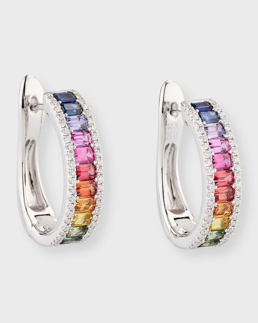 David Kord 18k White Gold Earrings With Multicolor Sapphires And Diamonds
