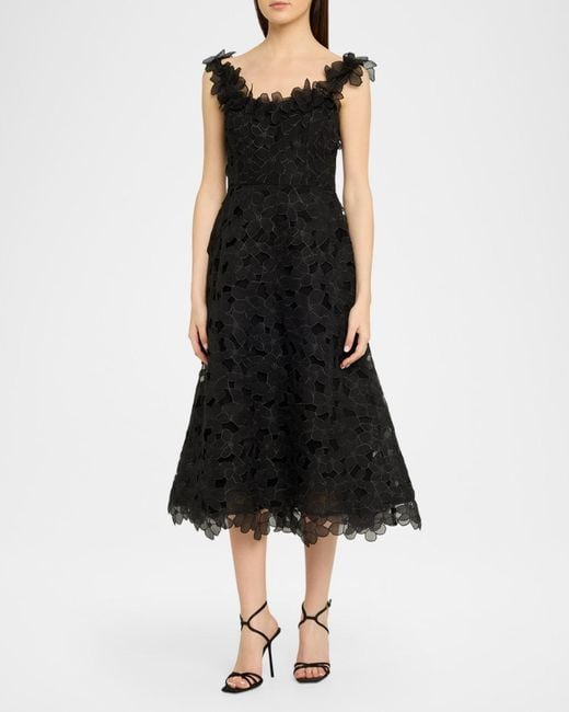 Teri Jon Women's Black Sleeveless Organza Lace Midi Dress -  ohana-automobiles.fr