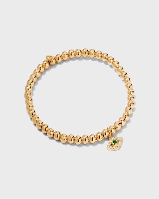 Sydney Evan Metallic Large Emerald Evil Eye Charm Bracelet With 4mm Gold Beads
