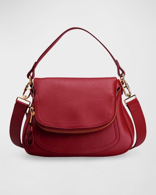 Tom Ford Red Jennifer Medium Double Strap Bag In Grained Leather
