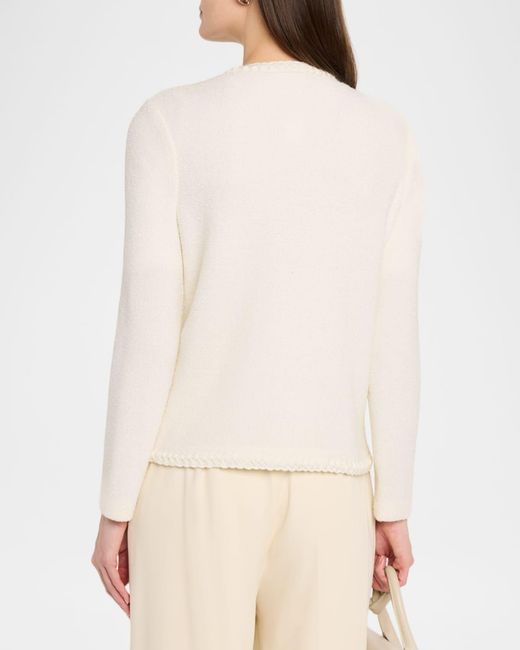 Misook Natural Relaxed Braid-Trim Tweed Jacket