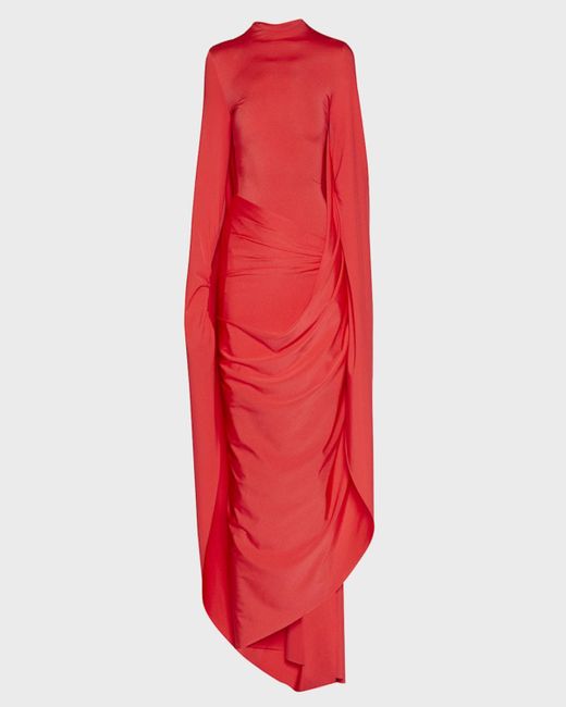 Balenciaga Red Statement Draped Midi Dress