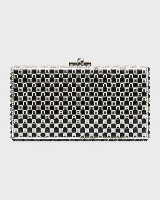 Judith Leiber Black Sleek Rectangle Chessboard Clutch With Removable Chain Strap