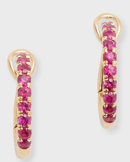 Frederic Sage Pink 18k Yellow Gold Small All Ruby Polished Inner Hoop Earrings