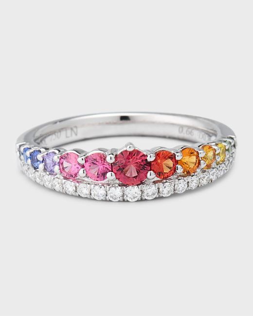 Lisa Nik 18k White Gold Rainbow Sapphire And Diamond Ring, Size 6