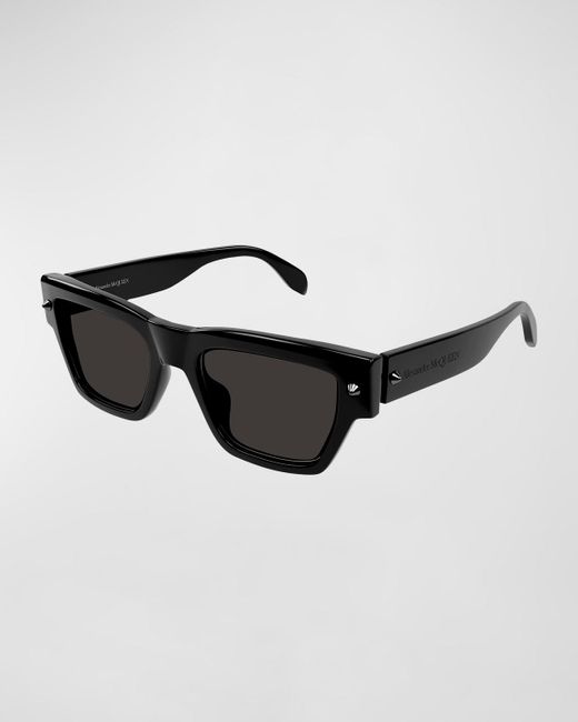 Alexander McQueen Black Studded Acetate Rectangle Sunglasses for men