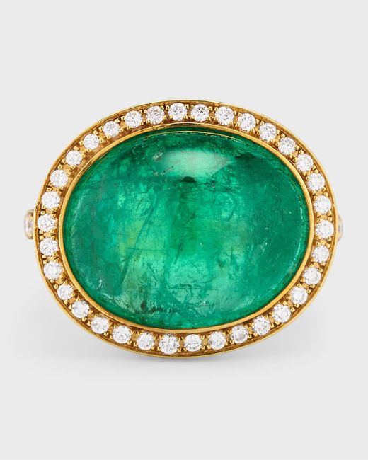 Alexander Laut Green 18k Yellow Gold Emerald Cabochon Ring With Diamonds