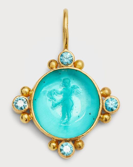 Elizabeth Locke Blue 19k Yellow Gold Venetian Glass Putto With Butterfly Pendant