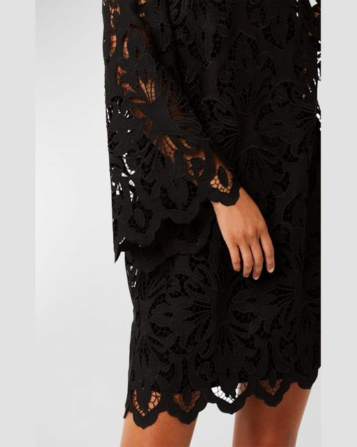 mestiza Black Long-Sleeve Sheer Lace Mini Dress