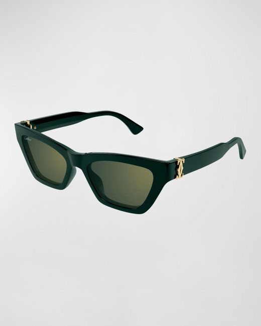 Cartier Green Logo Acetate Cat-eye Sunglasses