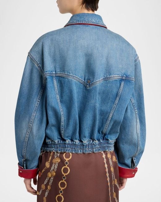 Versace Blue Blouson Leather-Lined Denim Jacket