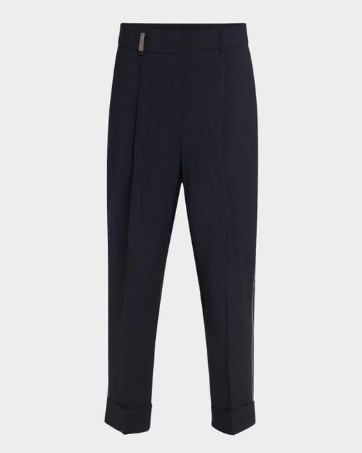 Peserico Blue Pleated Tapered Ankle Pants
