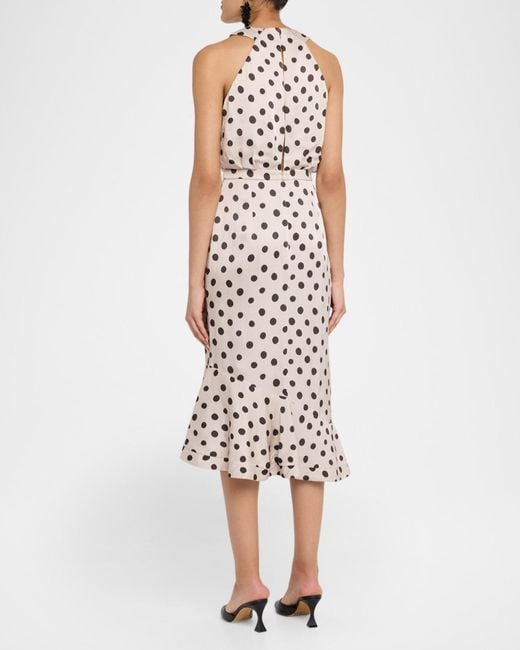Saloni White Ruby Polka-Dot Midi Dress