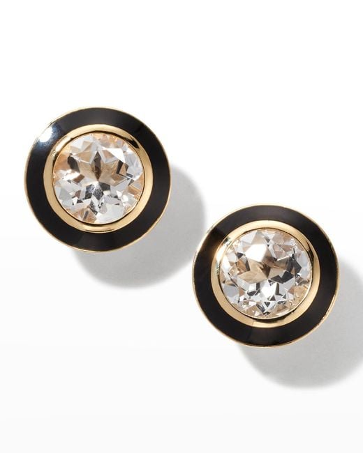 Goshwara Metallic 18K Queen Round Rock Crystal And Enamel Stud Earrings