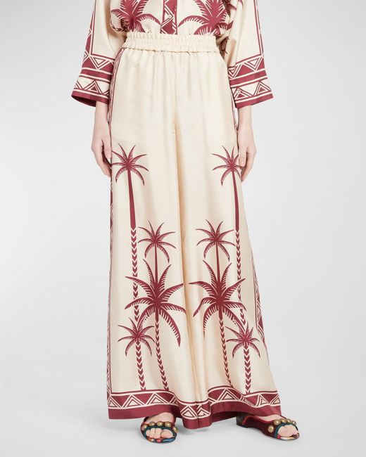 LaDoubleJ Pink Wide-leg Silk Palazzo Pants With Floral Detail
