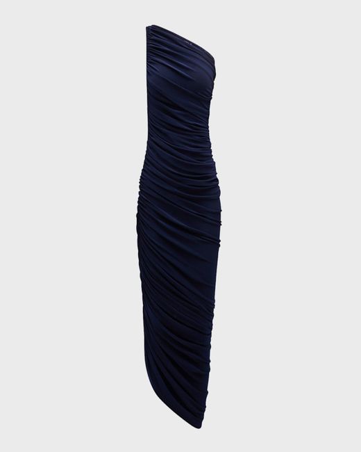 Norma Kamali Blue Diana Shirred One-Shoulder Gown