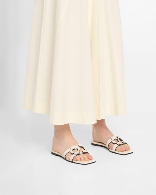 Jonathan Simkhai White Leather Monogram Flat Slide Sandals