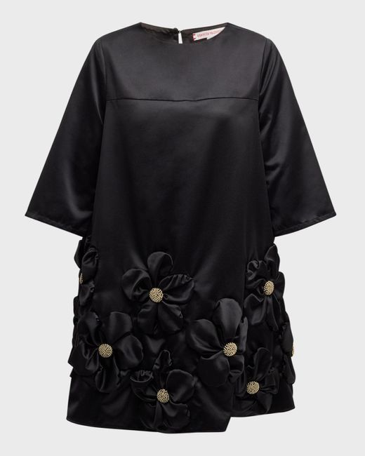 edie floral mini dress Frances Valentine Edie Beaded Floral Applique Mini Dress in Black