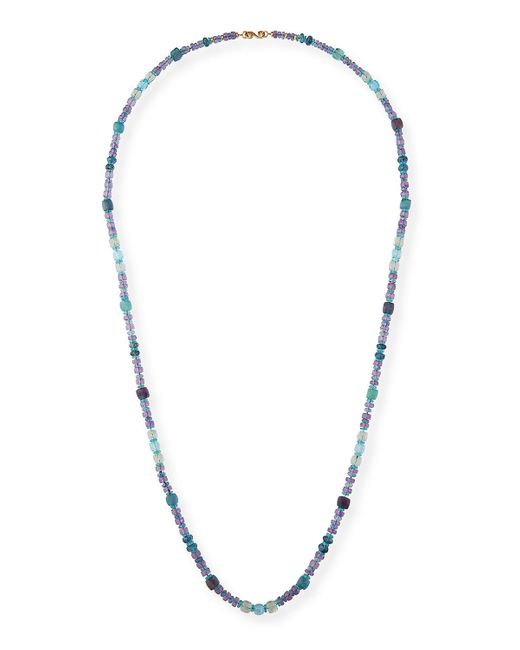 Splendid Blue 18K Long Watercolor Stone Necklace, 38"L