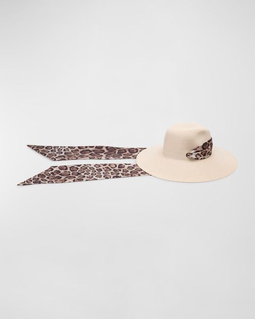 Eugenia Kim Natural Cassidy Large Brim Hat With Leopard Scarf