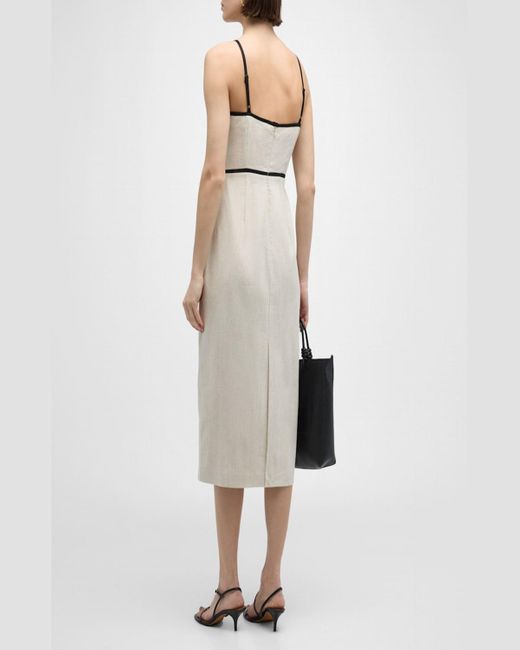 MILLY White Amara Sleeveless Contrast-Trim Midi Dress