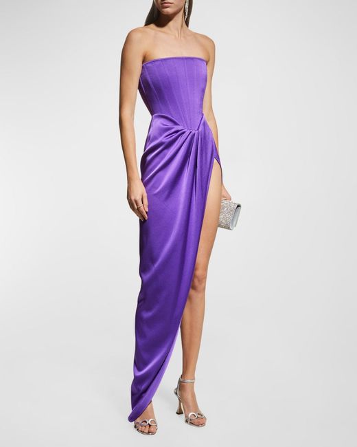 Alex Perry Ledger Strapless Corset Satin Crepe Gown in Purple | Lyst