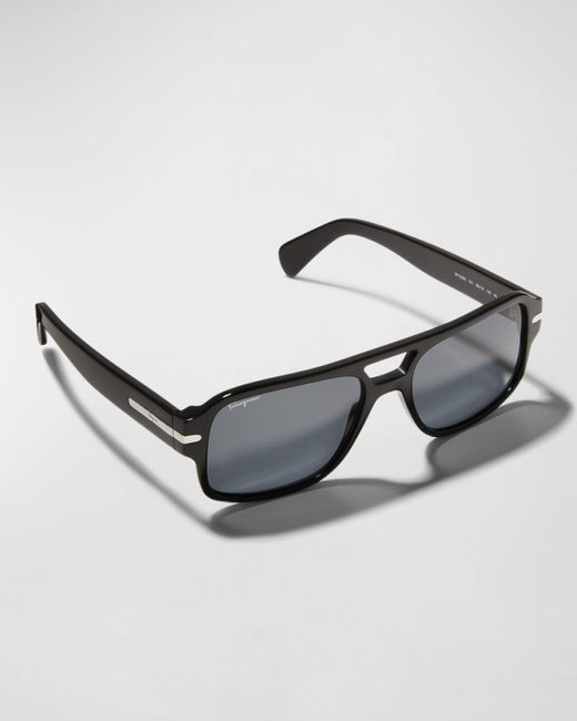 Ferragamo Metallic Double Bridge Logo Navigator Aviator Sunglasses for men