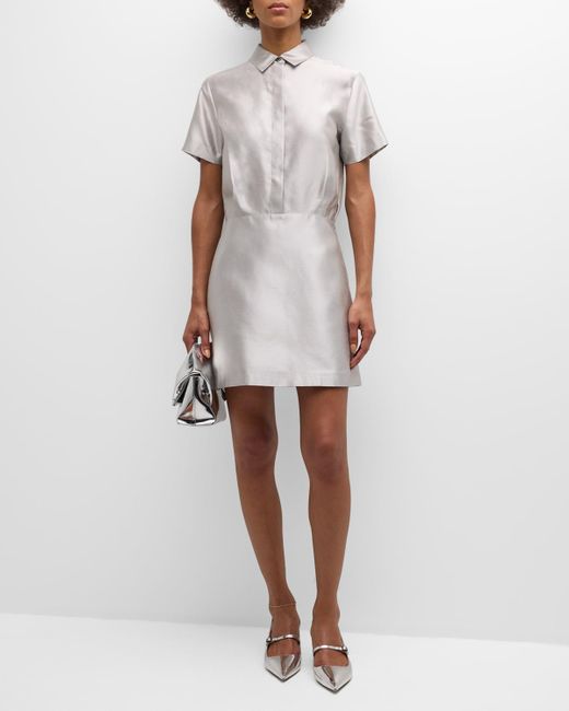 Theory White Silk Short-Sleeve Mini Shirtdress
