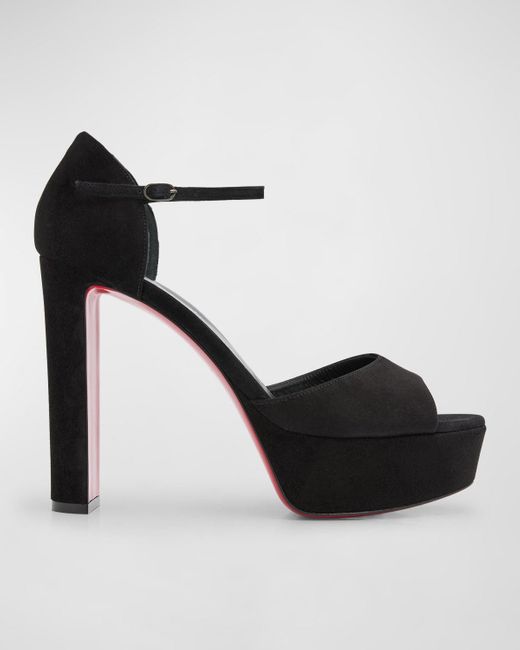 Christian Louboutin Black 130Mm Sandaloo Suede Platform Sandals