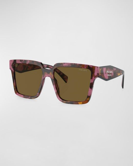 Prada Brown Patterned Acetate & Plastic Square Sunglasses