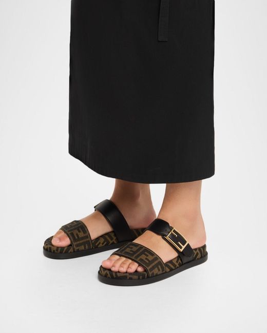 Fendi Black Ff Monogram Feel Slide Sandals