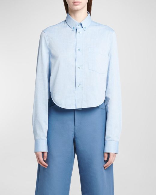 Marni Blue Long-Sleeve Collared Crop Shirt