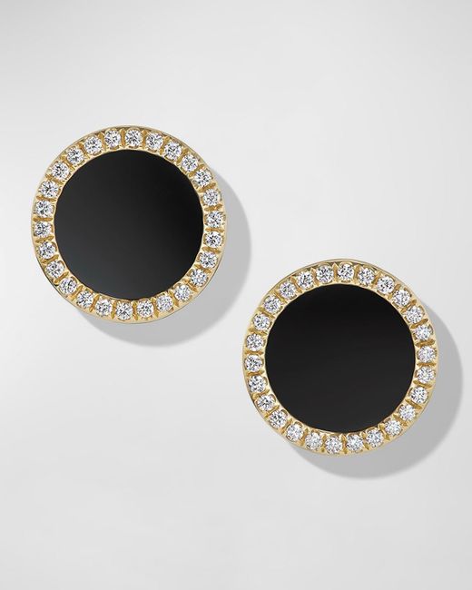 David Yurman Black Dy Elements Stud Earrings With Gemstone And Diamonds In 18k Gold, 11mm