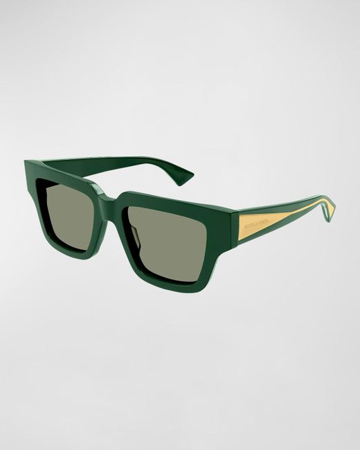 Bottega Veneta Green Engraved Logo Acetate Square Sunglasses