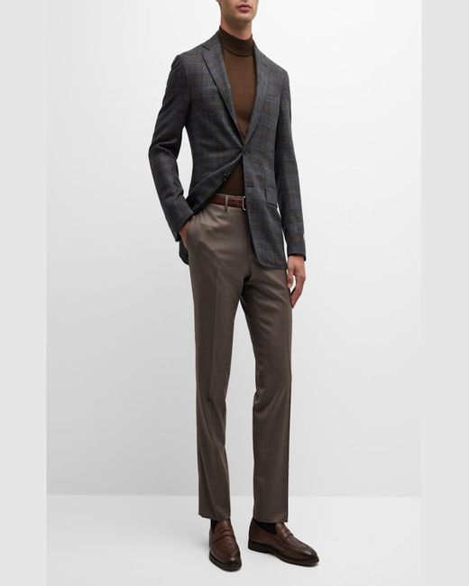 Canali Gray Melange Wool Flat-Front Pants for men