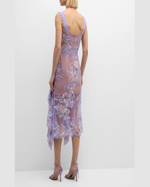 Bronx and Banco Purple Eva Floral-Embroidered High-Low Midi Dress