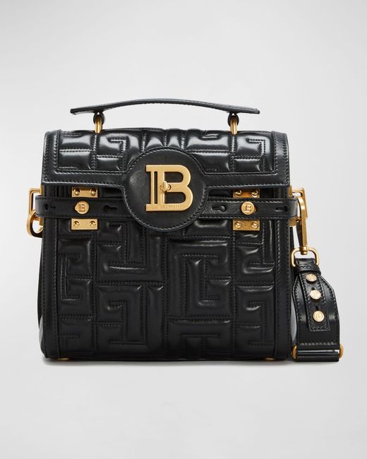 Balmain Black Bbuzz 23 Top-handle Bag In Monogram Quilted Leather