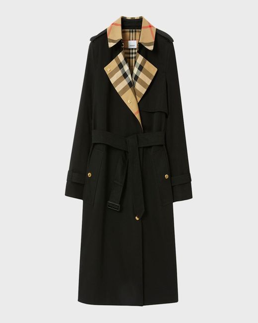 Burberry Black Sandridge Check Belted Double-Breasted Trench Coat