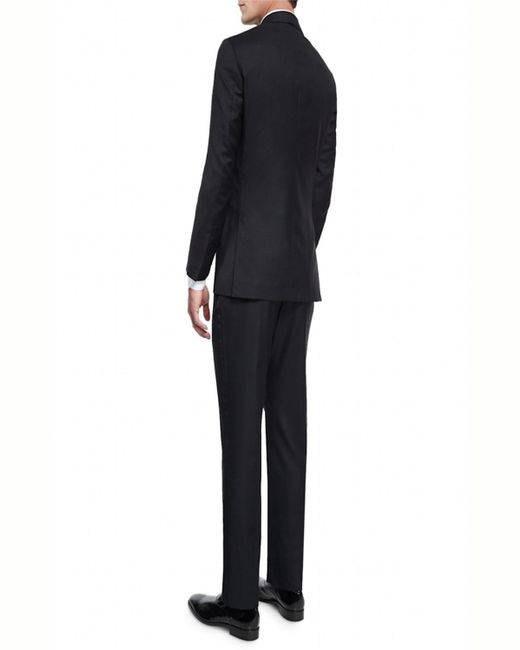 Isaia Satin Peak-lapel One-button Wool Tuxedo, Black for men