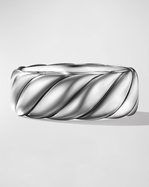 David Yurman Gray Sculpted Cable Contour Band Ring In Silver, 9mm for men